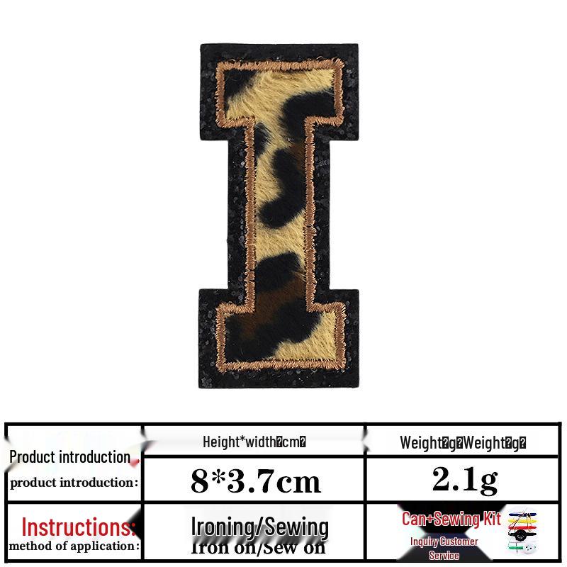 Leopard Print Velvet Cloth Patch with English Letter and Black Sequin Embroidery