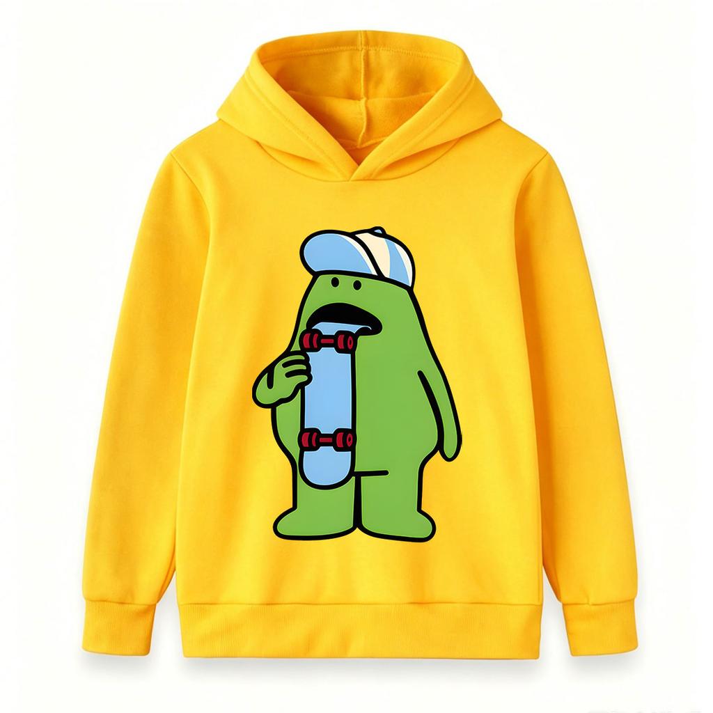 Kids Boys Girls Casual Hooded Sweatshirt, Cool Cartoon Green Skater Character Print Long Sleeve Pullover Hoodie, Comfortable Lightweight Tops For Dail
