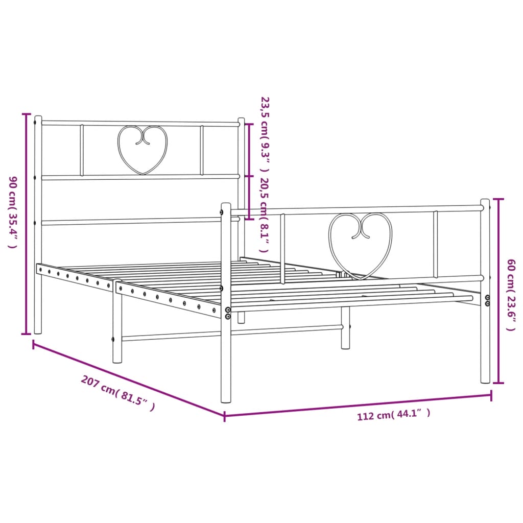 Metal Bed Frame with Headboard and Footboard White 107 X 203 Cm