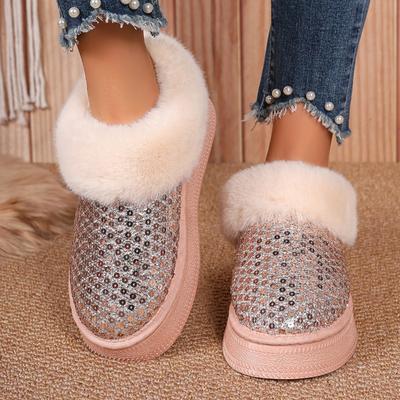 Moda Mujer Moda Botas de Nieve de Suela Gruesa Invierno Nuevo Cabeza Redonda Boca Profunda Peludas Más Cachemir Algodón Botas