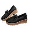 Platform muffin shoes spring and autumn new soft leather small wedge heel single shoes British style retro brown lazy shoes