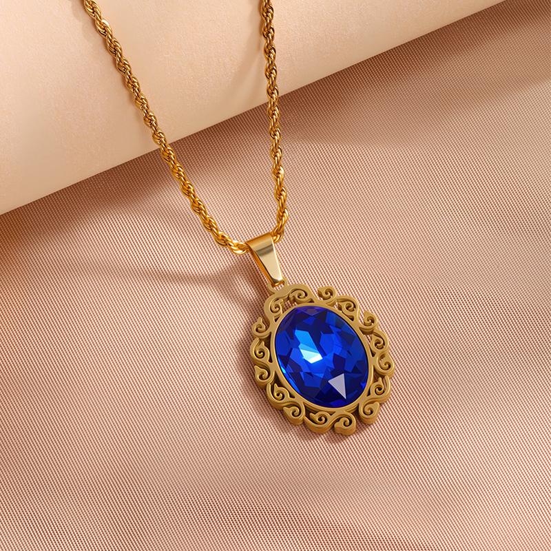 European & American Fashion Exquisite Titanium Steel Necklace with Colorful Zircon & Geometric Pendant for Women