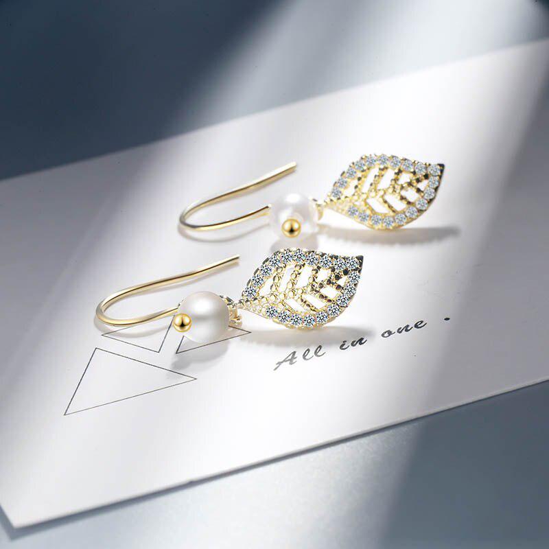 Trendy Pearl Earrings for Women Jewelry Female Ear Drops Gold Colors Leaf Plant Fashionable Gifts Party