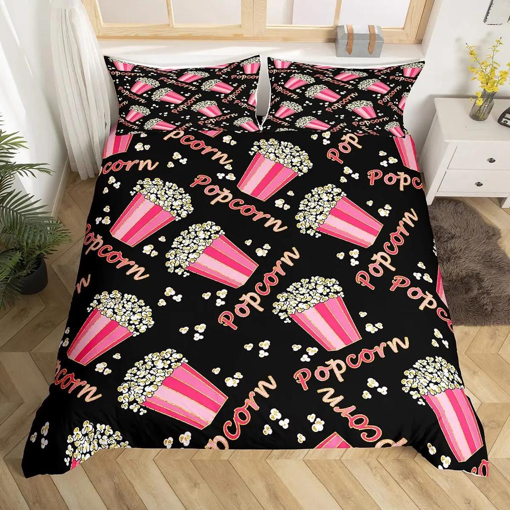 Popcorn Duvet Cover Movie Theater Food Bedding Set Microfiber Cinema Poster Comforter Cover Twin Full For Kids Teens Room Decor
