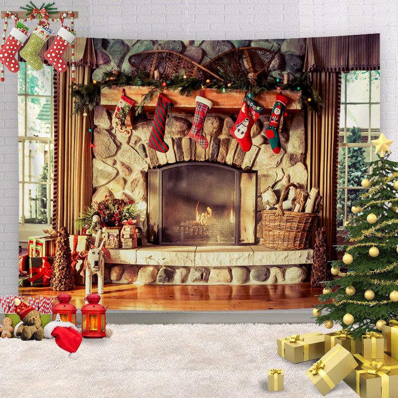 Customizable Christmas Backdrop Nordic-style Cross-border E-commerce Fireplace Tapestry Home Decor Photo Prop Hanging Cloth