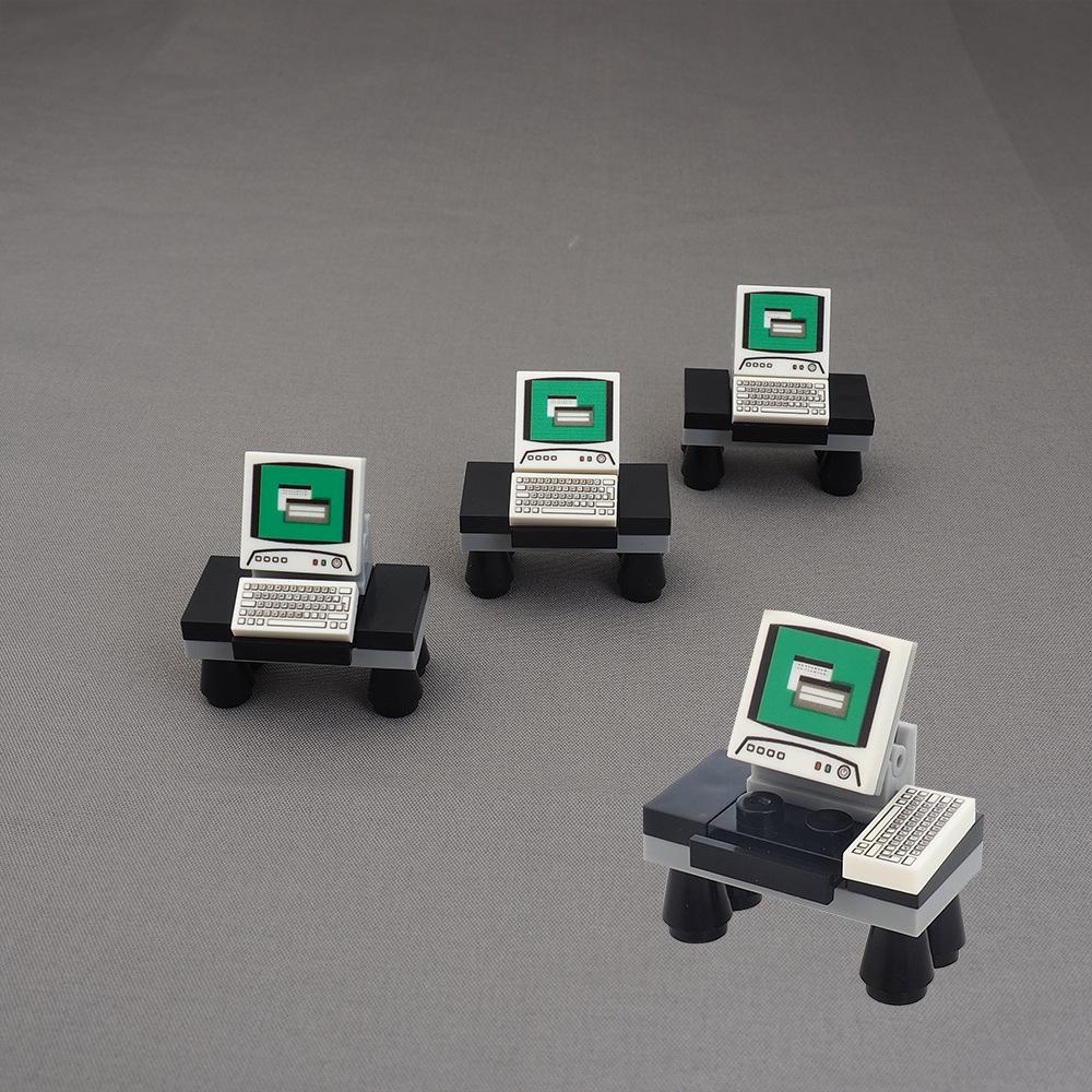 MOC 1 Stück Mini Büro Computertisch Tastatur Bausteine Bausatz Bildschirm Funktioniert Für Kinder Geschenk mit Figuren Steinen Spielzeug