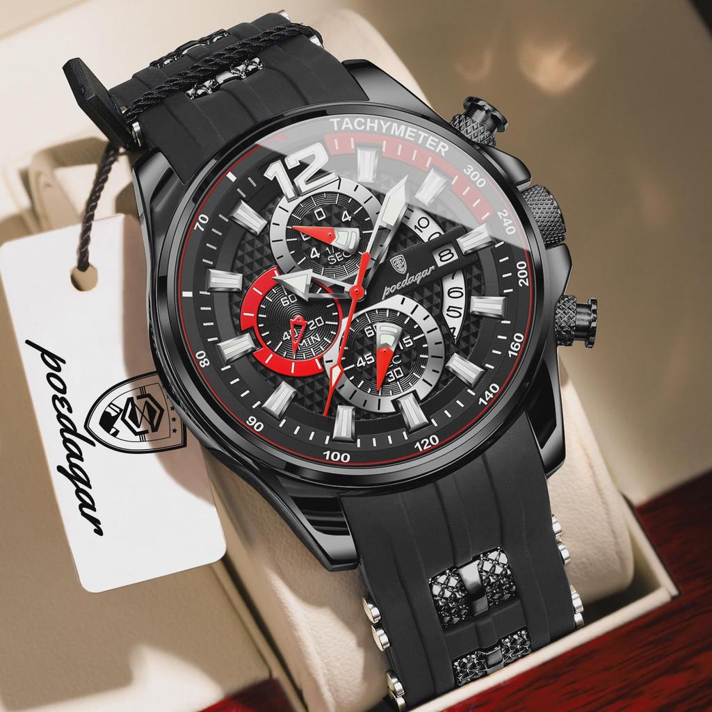 POEDAGAR Luxury Watch For Men Date Chronograph Luminous Waterproof Silicone Male Watch Fashion Sports Quartz Men's Watches