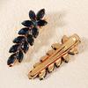 [Elegant Blue CZ Hair Clips] 2pcs Elegant Vintage-Style Blue CZ Hair Clips Set | Golden Tone Leaf Barrette