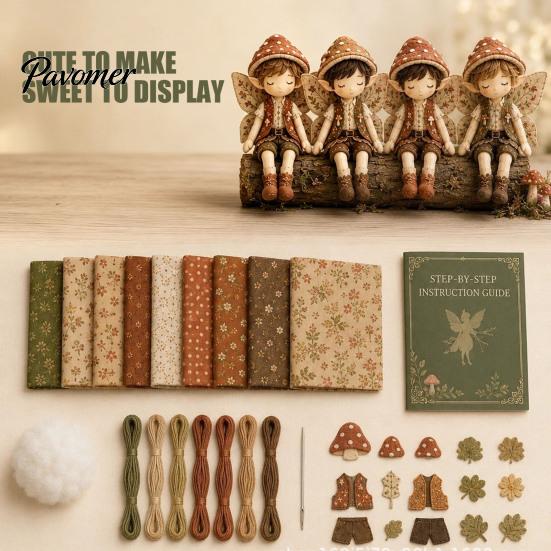 Handmade Fairy Boy Doll Set Boys Patchwork DIY Kit, Fabric Sewing Make 4 Family Weekend Activity Kits Boys, Craft Kit for Adults, Gift, Home Tabletop