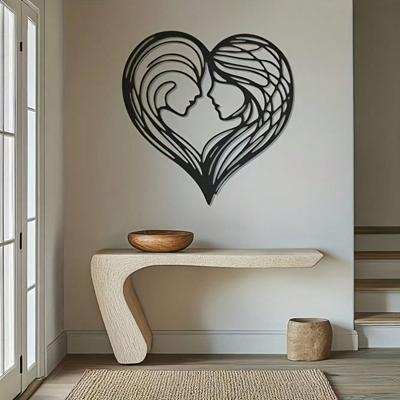 Romantic Heart Metal Wall Art Modern Couple Sculpture Anniversary Wedding Gift Home Decor