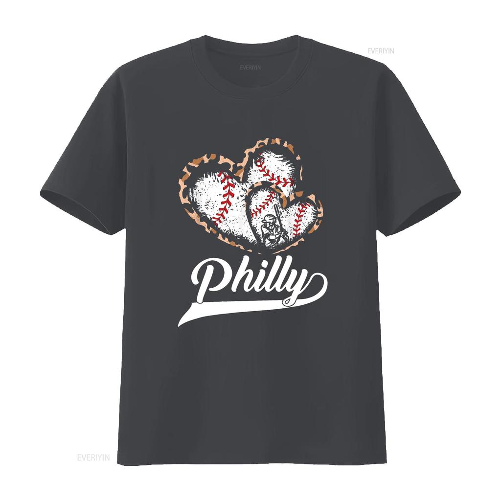 Vintage Philly Baseball Leopard Heart Fans T Shirt Black X Large Vintage Washed Designer Clothes Breathable Stretched Homme