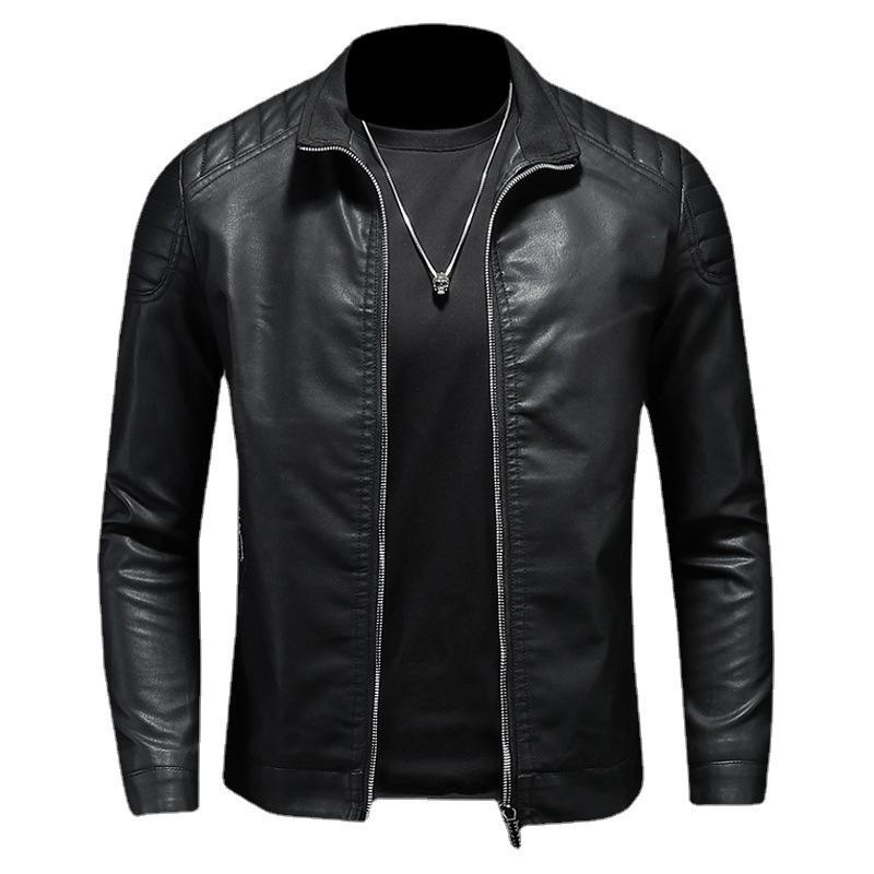 Men's Stand Collar Slim Fit Leather Motorcycle Jacket - 2024 Autumn/Winter Korean Style Outerwear