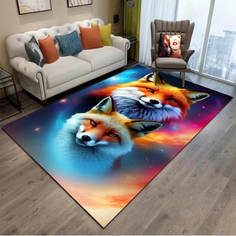 Cartoon Fox 3D Effect Rug–Colorful Animal Design for Kids Bedroom Living Room Soft Non Slip Play Mat for Children Home Decor