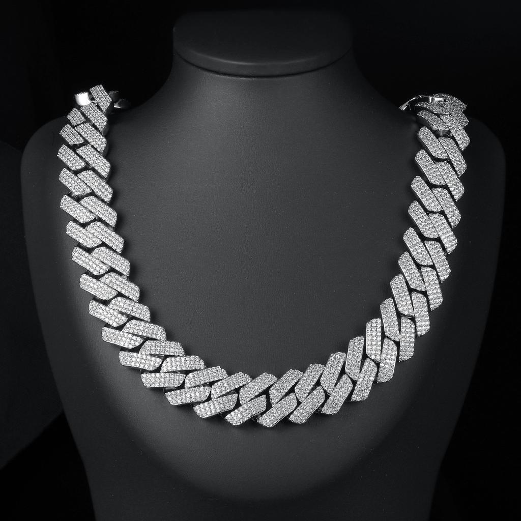 A 20mm copper inlaid zircon full diamond encrypted rhombus Cuban necklace fashionable and popular