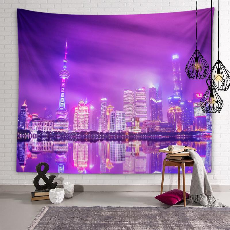 Stadt-Nachtansicht-Wandteppich, Nachtbeleuchtung, ästhetischer Wandteppich, Weltlandschaftlicher Ort, Stadtgebäude-Wandteppich, Wohnzimmer-Heimdekoration