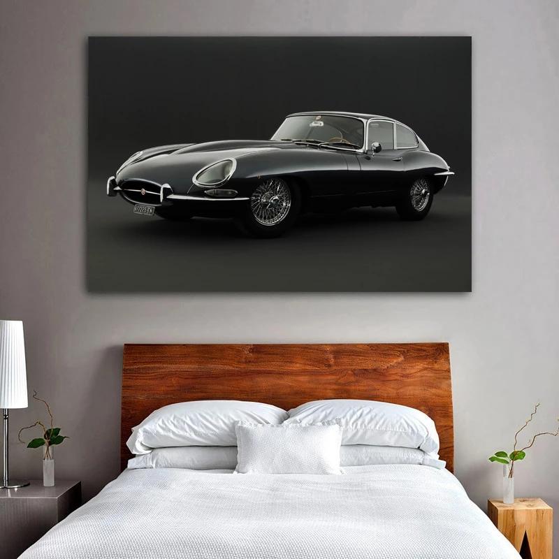 Solid Wood Frame Jaguar E-Type Black Car Retro Cars Posters Canvas Printed Wall Art For Home Decor Living Room Decorations