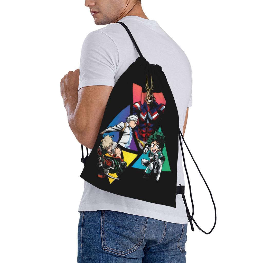 Custom My Hero Academias Drawstring Bags Men Women Portable Gym Sports Sackpack Manga Training Storage Backpacks