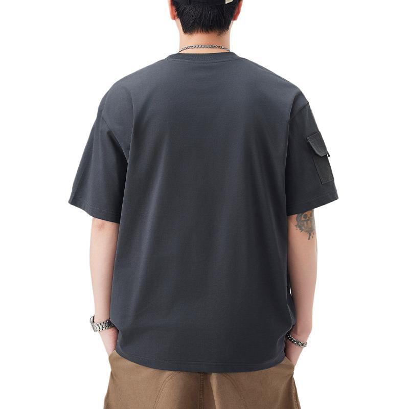 Pocket Short-sleeved T-shirt for Men's Summer New Embroidered Five-quarter Sleeve T-shirt Round Neck Loose