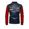 Motorcycle Leather Jacket Men's Casual Embroidered Baseball Jersey Slim Fit Zipper PU Jacket