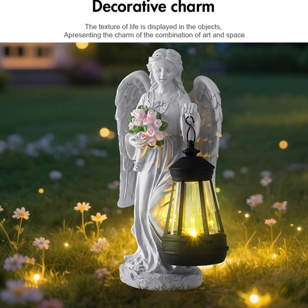 Cemetery Guardian Light, Solar Angel Garden Statue, LED Light, Resin Lantern, Cemetery Gardening Outdoor Statue