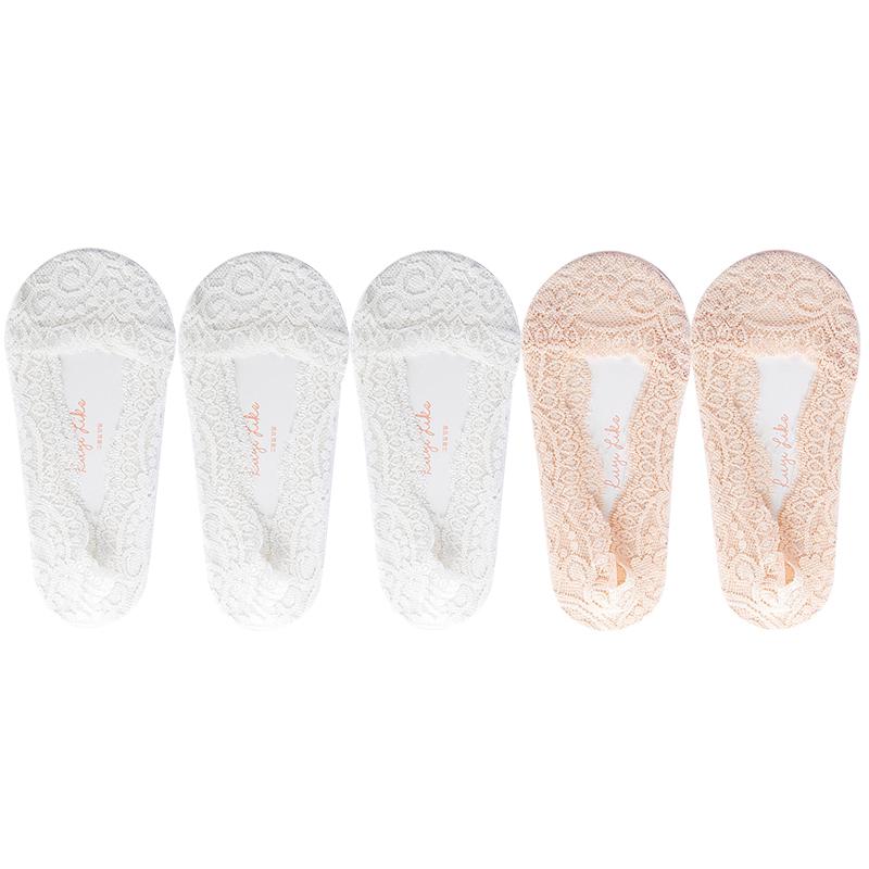 5 Pairs/Lot Socks Women's Ankle Short  No-Show Invisible Foot Summer Thin Cotton Set White Low Cut Boat Lace Silicone Non-Slip