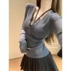 Chic collar gentle wind knitted sweater women's autumn and winter waist slim long sleeve bottom top
