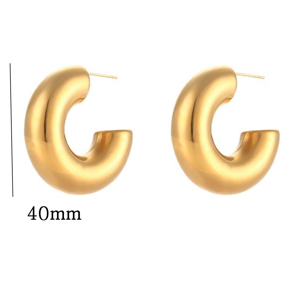 3 Sizes Exaggerated Chunky C Shape Stainless Steel Hoop Earrings for Women Glossy Thick Circle Polished Ear Jewelry