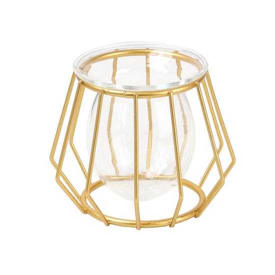 

Ваза для цветов, простая стеклянная мини-привлекательная практичная декоративная ваза для растений тонкой работы для гостиной Rhombus золотистый