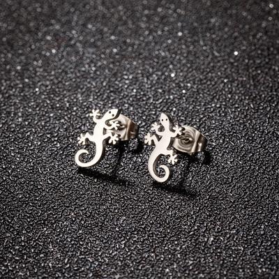 Gothic Fashion Stainless Steel Lizard Stud Earrings For Girl Punk Animal Gecko Piercing Earrings Women Wedding Zircon Brinco