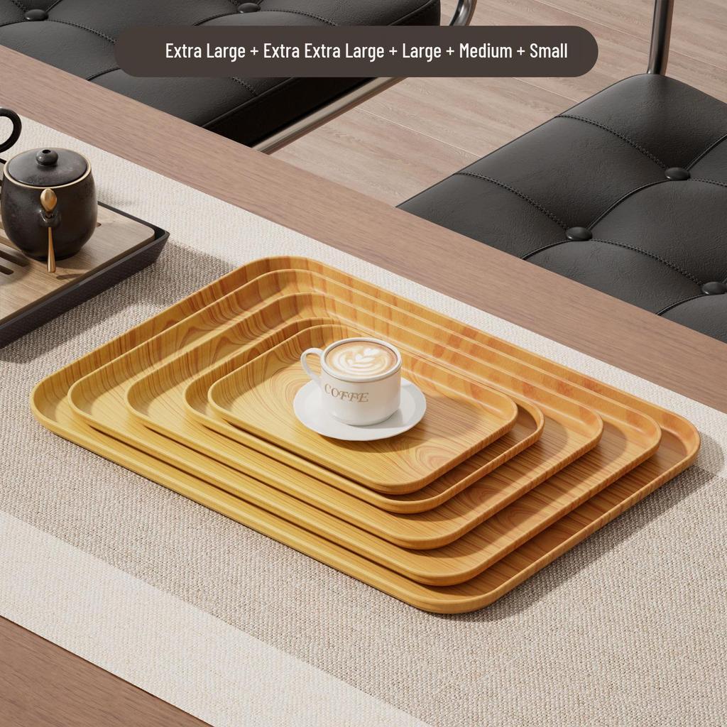 Imitation Wood Grain Rectangular Tea Tray for Water Cups and Dessert Plates