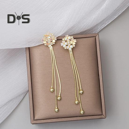 1 Pair Women Hanging Earrings 3D Clover Shape Tassel Faux Crystal Electroplated Anti-allergy Lightweight Ear Decoration Jewelry Party Prom Long