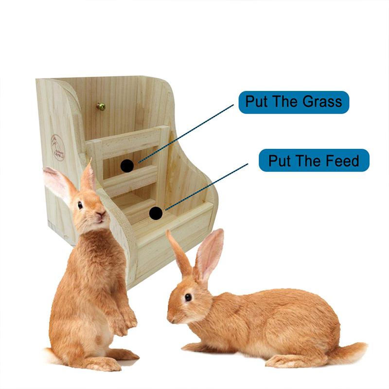 Pet Wooden Grass Frame Rabbit Food Basin 2-In-1 Grass Frame Rabbit Guinea Pig And Dragon Cat With Built-In Fixed Grass Frame