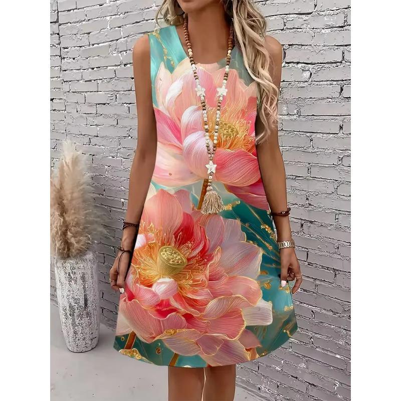 Printed sleeveless sundress without pockets S