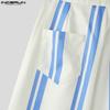 INCERUN Men Zipper Waist Striped Print Casual Loose Long Wide Legs Pants Trousers