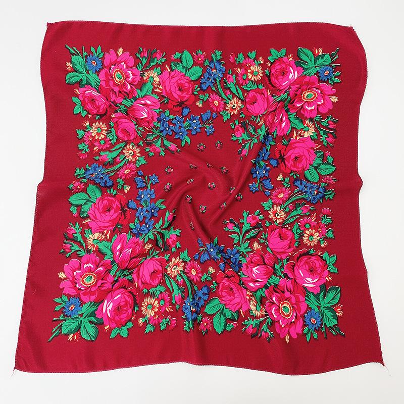 Women Square National Scarf 70*70Cm Russian Retro Floral Print Head Scarves Bandana Foulard Femme Muslim Headwrap Babushka Scarf