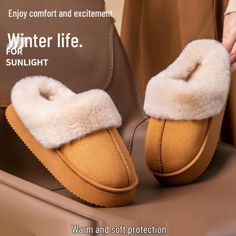 Women's Fleece-Lined Thick-Soled Cotton Slippers - Non-Slip, Warm, Soft-Soled for Autumn/Winter 2025