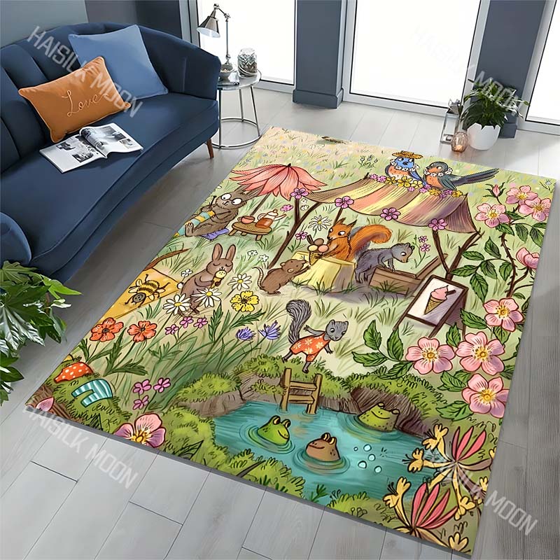 1PC forest animal fair squirrels frogs Print Carpet for Living Room Bedroom Sofa Home Decor Rus Non-slip Floor Mat Luxury Gift