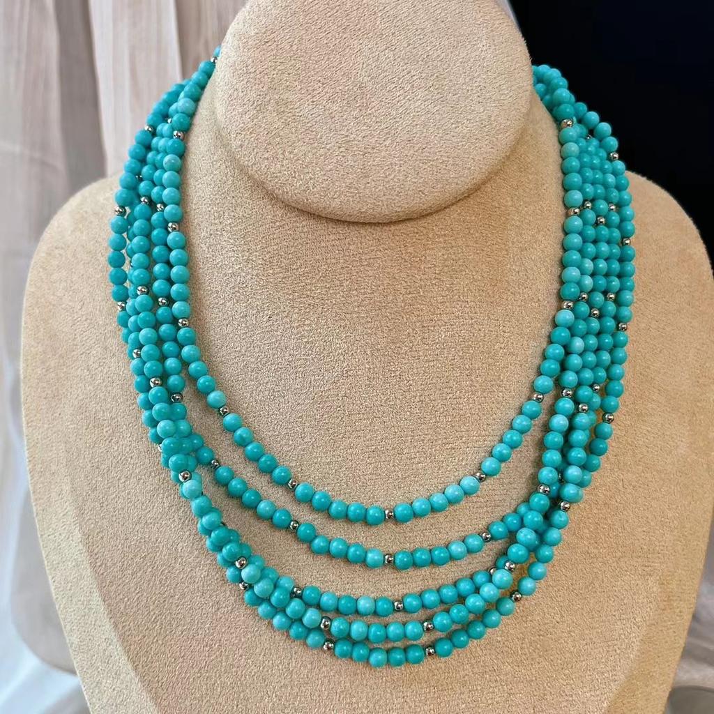 Retro Artificial Turquoise Collarbone Chain Necklace Neck Chain Light Luxury Niche Design Sense Beaded Necklace