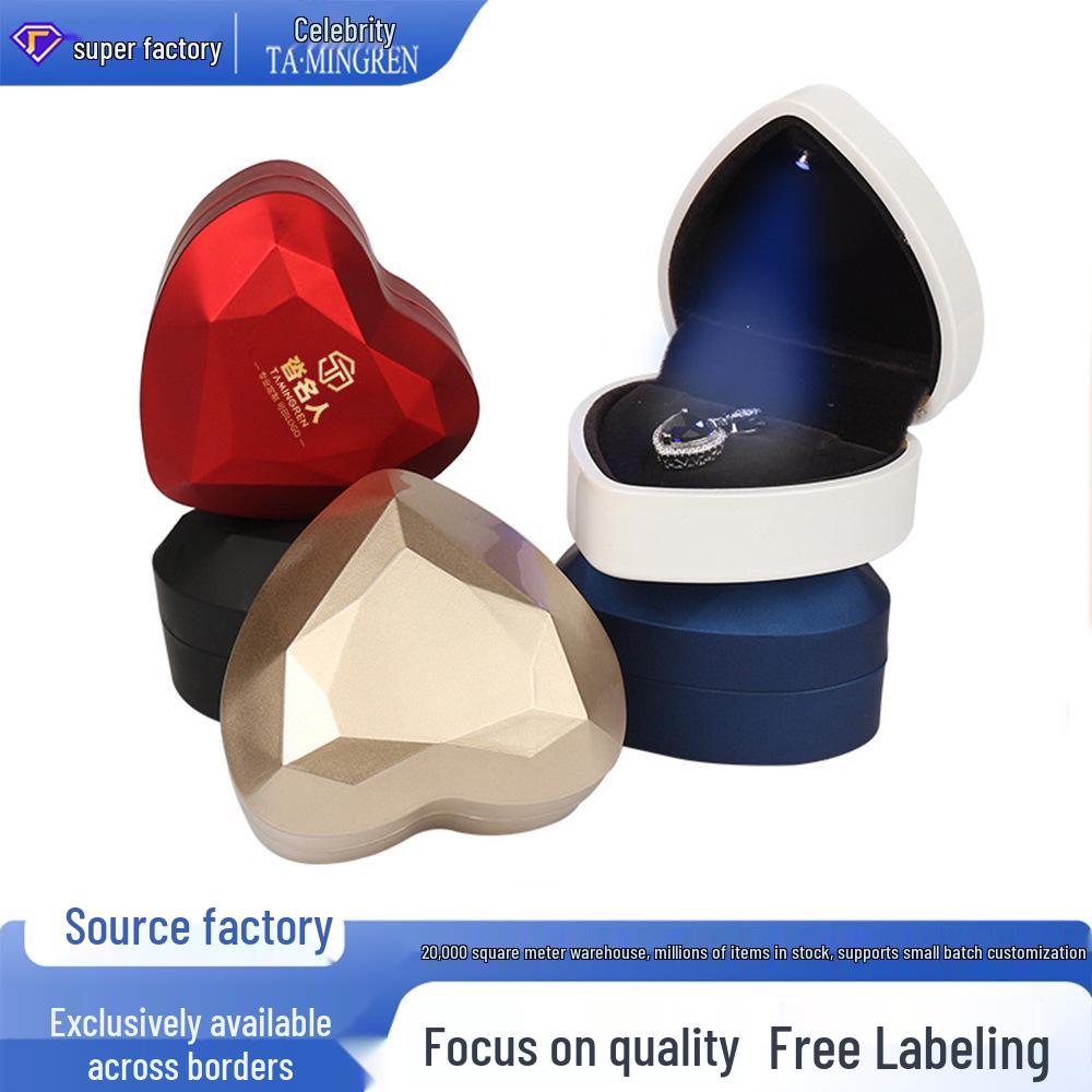 Heart-Shaped Piano Lacquer LED Jewelry Box for Rings and Pendants