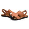 Sommer Herren Atmungsaktive Sandalen Lässige Leder Hausschuhe für Herren Bequeme Strandschuhe Slip-On Bequeme Gummisohle Schuhe