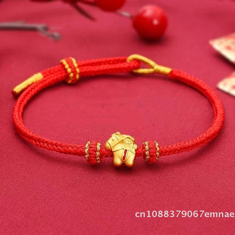 2026 New Year Zodiac Horse Chinese Style Lucky Braided Rope Bracelet Adjustable Red Thread String Blessing Jewelry
