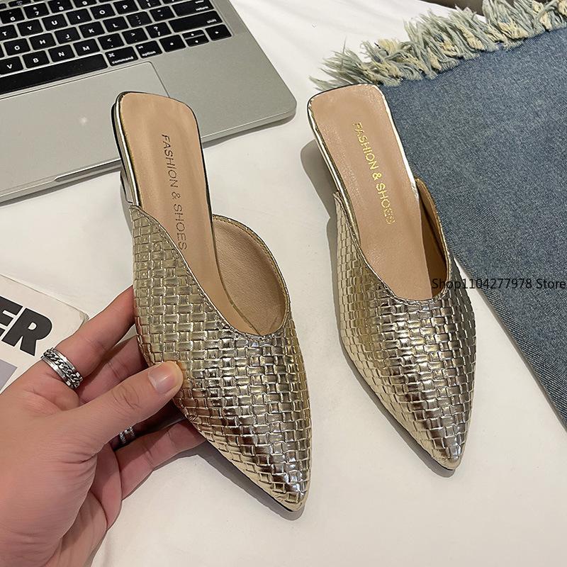 Fashion Women's Baotou Slippers 2025 Summer Beach Women's Shoes Pumps Pointy Toe Flat Women Sandals Slippers