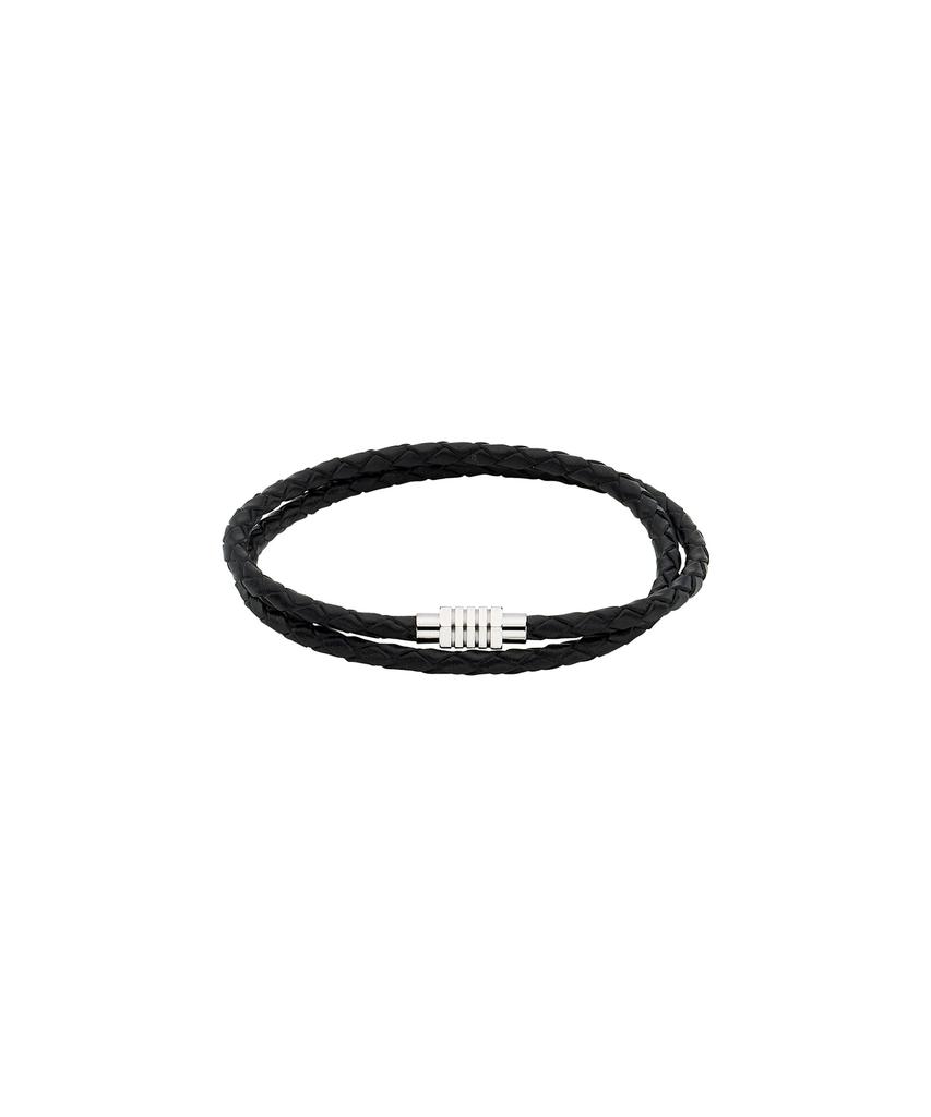 Scalettoblack Bw001 [Surgical Steel] Basic Layered Leather Bracelet