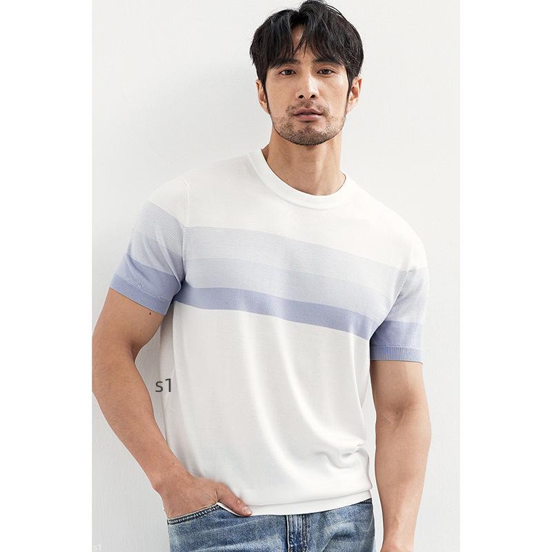 2024 Men's Striped Polo: Short-Sleeve, Versatile Round Neck Knit Shirt
