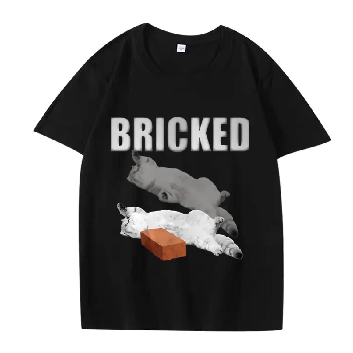 Bricked Funny Cat Knocked Out Italian Brainrot Cat Meme T Shirt men women Oversized 100% Cotton short sleeve Summer Unisex tops S