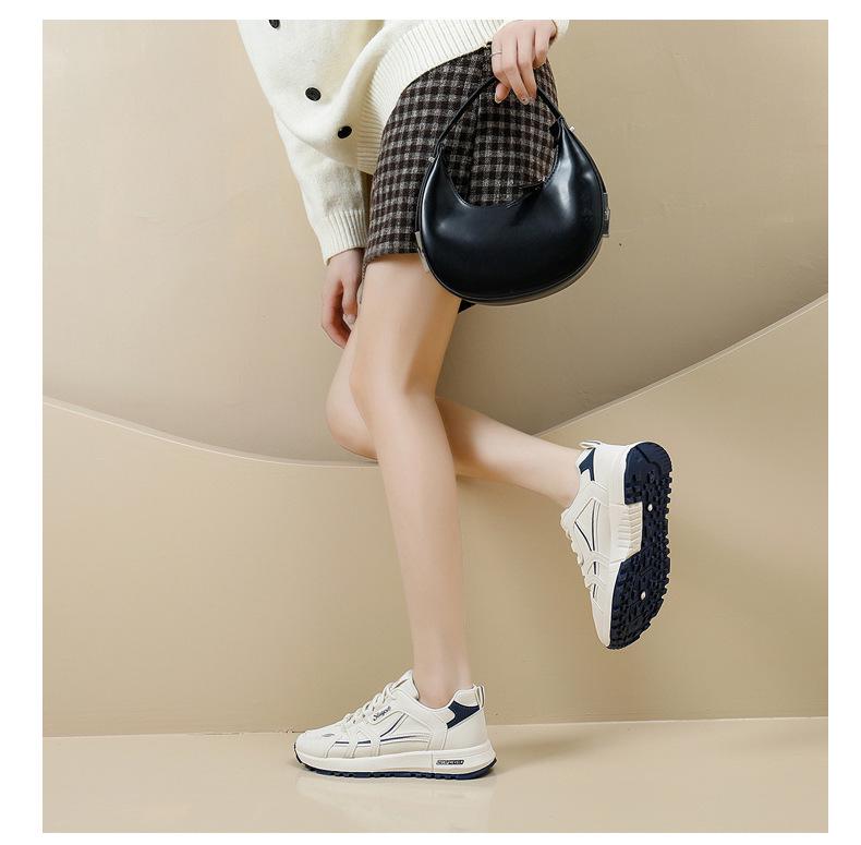 Women's Leather Surface Running Shoes, Spring 2026 - Versatile Casual & Athletic Footwear, Forrest Gump Style, Dad Shoe Design.