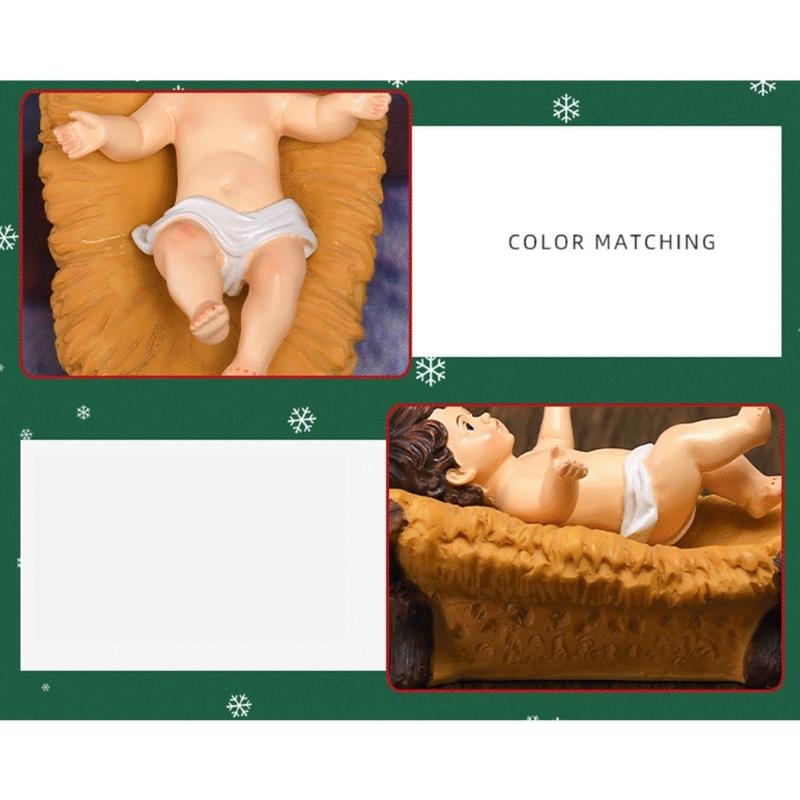 Resin Baby Jesuses in a Manger Nativity Figurines Nativity Collectible Statue Holy Faith Gift Christian Holiday Decors