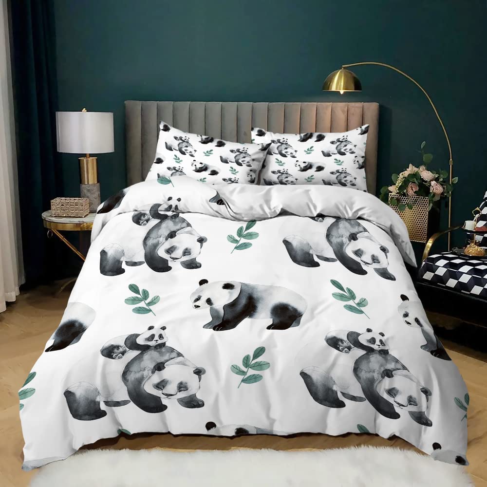 Cartoon Panda Duvet Cover Set Cute Kawaii Wild Animals Comforter Cover King Queen Size Bedding Set With Pillowcase For Kids Girl