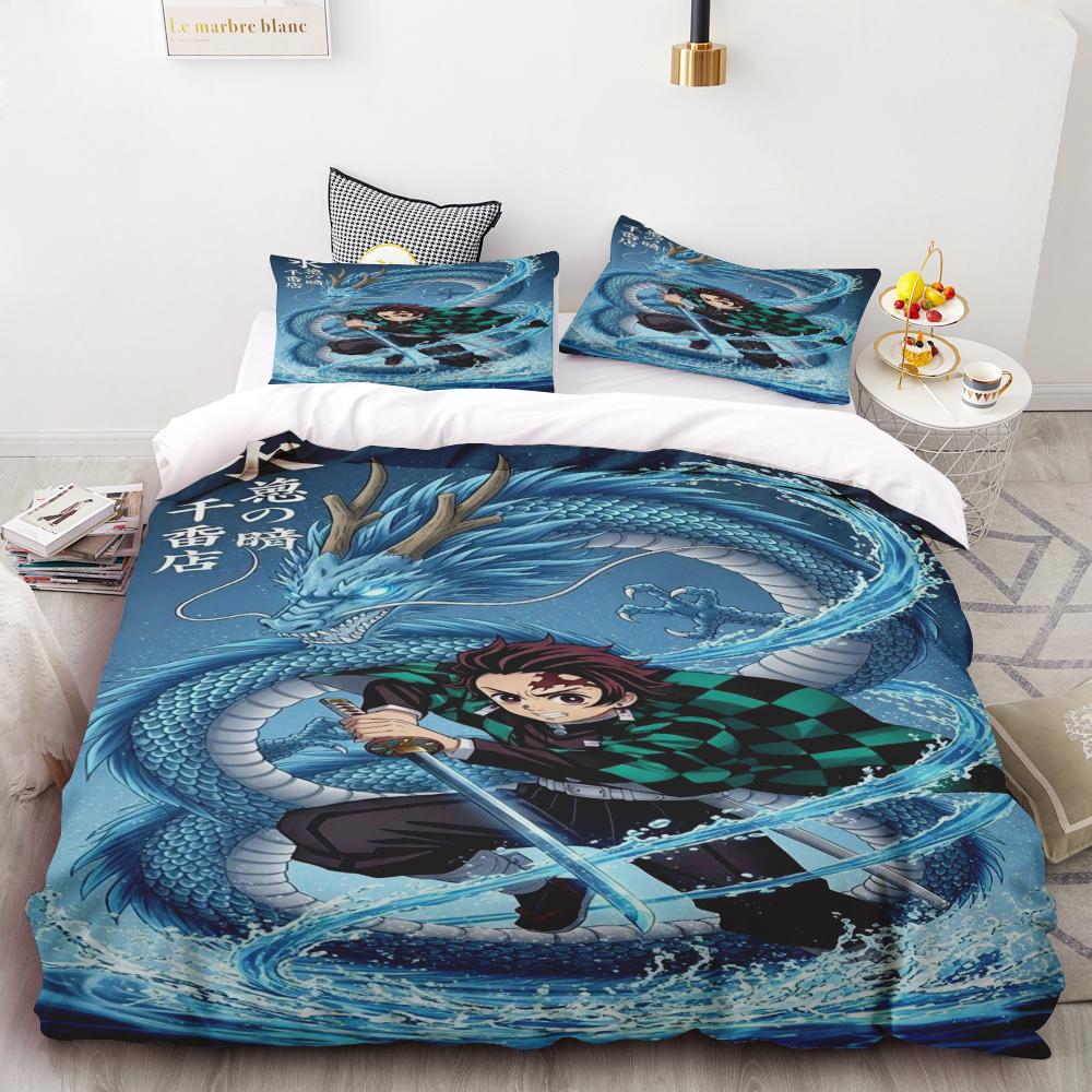 Duvet Covers Demon Slayer Bedding Sets Cartoon Comforter Bed Linen Boys Kids Single Double Size Soft Bedclothes Home Decor Anime