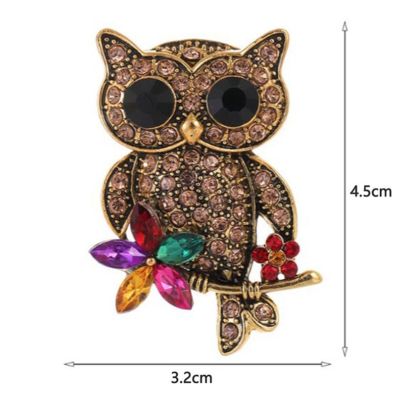 Vintage Exquisite Diamond Studded Owl Brooch Cute Temperament Animal Pins Versatile Shiny Corsage Clothing Accessories Gifts